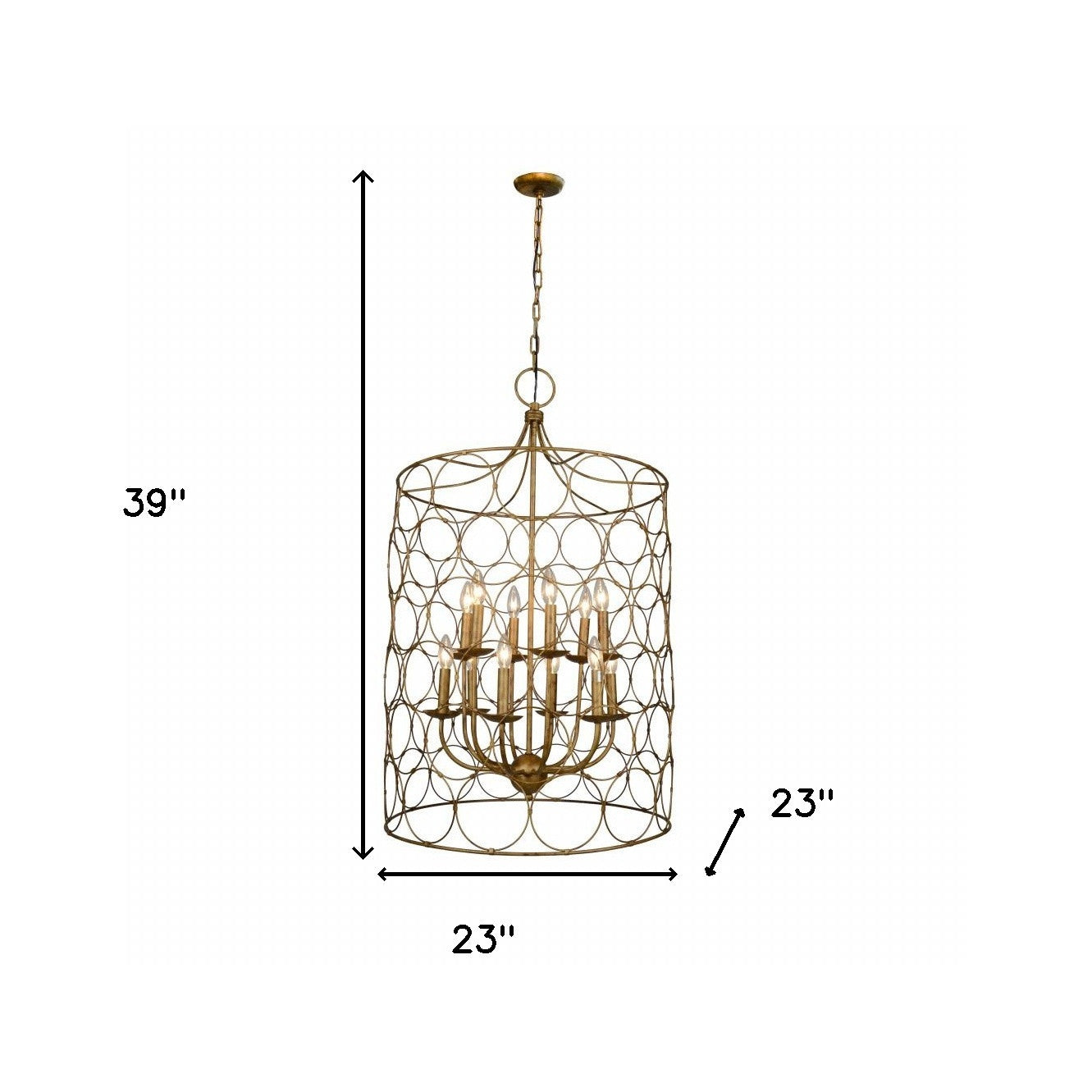 Gold Candle Style 12 Light Chandelier w/ Shades