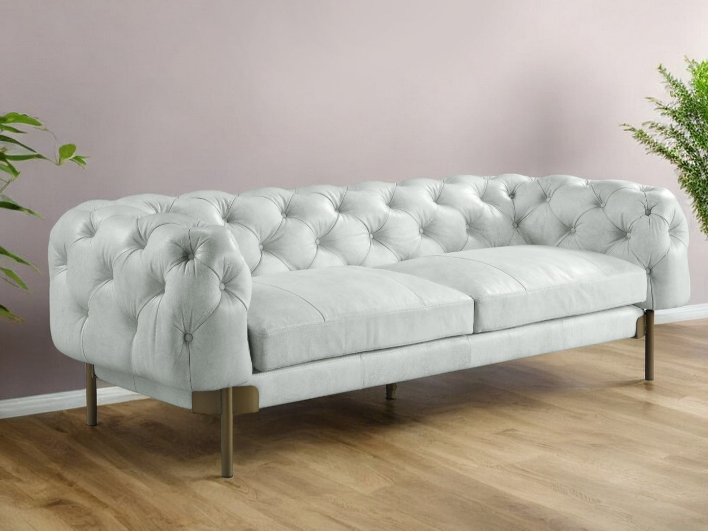 Light Slate Gray Top Grain Leather Sofa