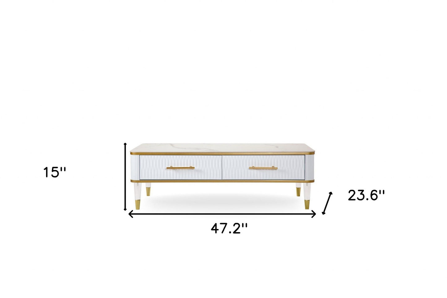 White Gold & Faux Stone Coffee Table w/ Drawer