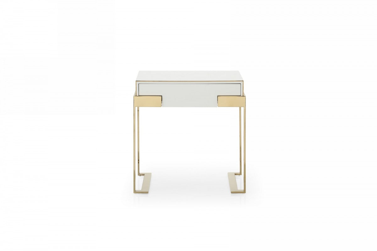 Champagne Gold & White One Drawer Nightstand