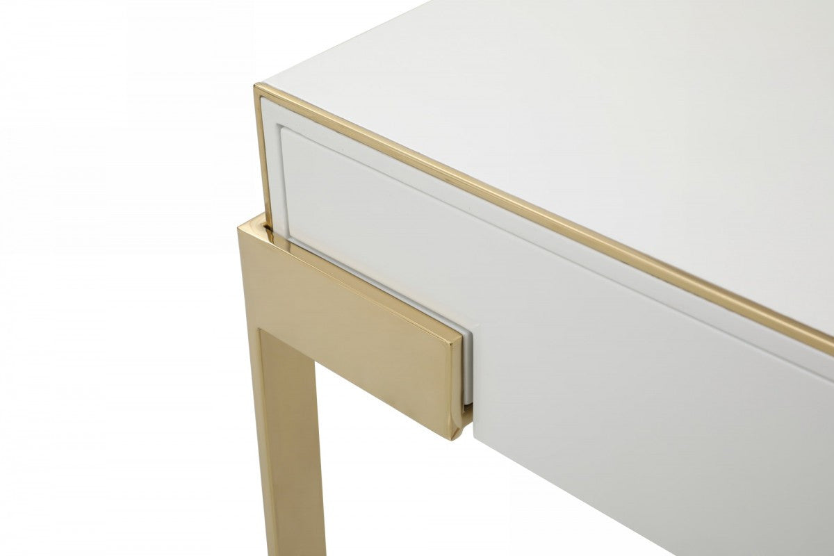 Champagne Gold & White One Drawer Nightstand