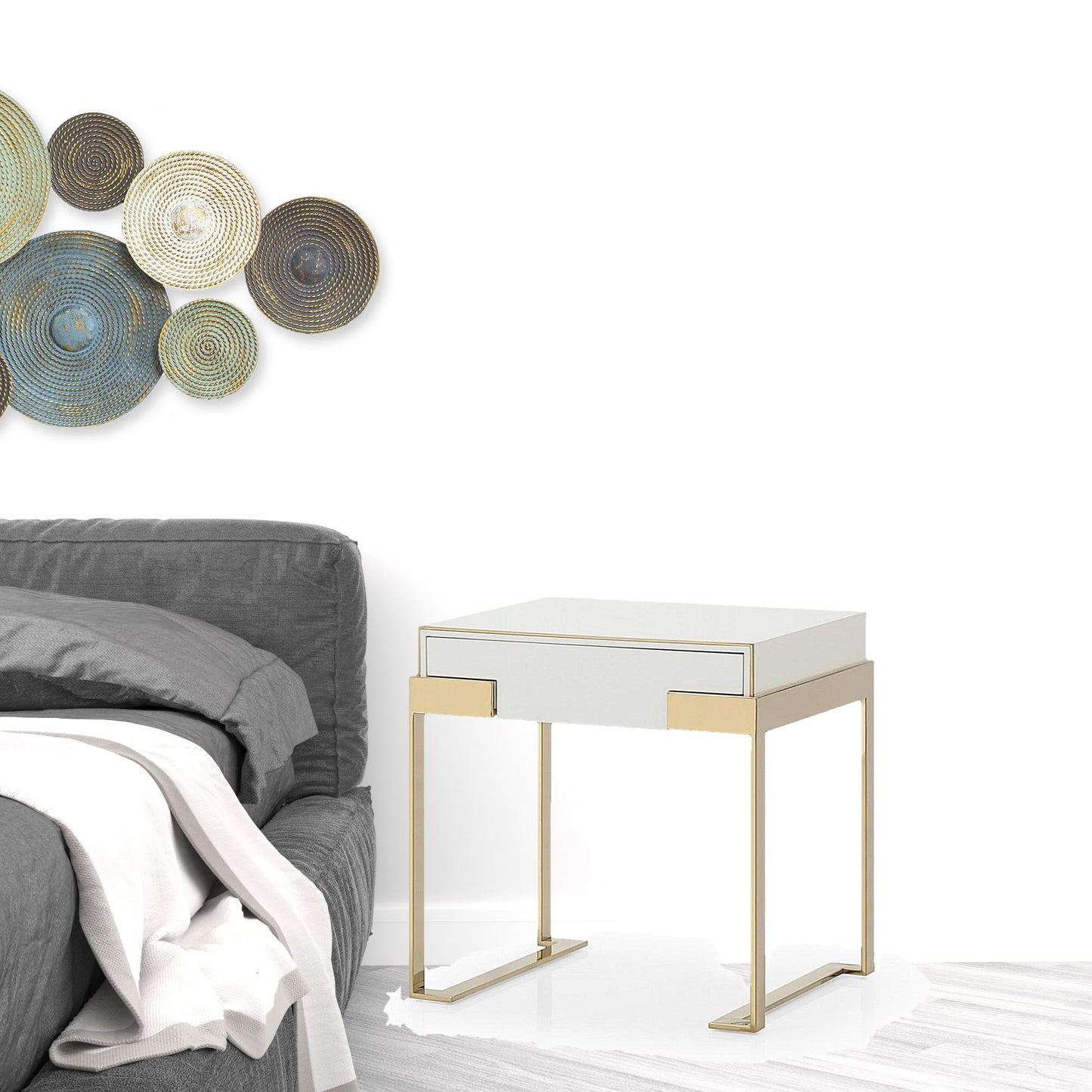 Champagne Gold & White One Drawer Nightstand