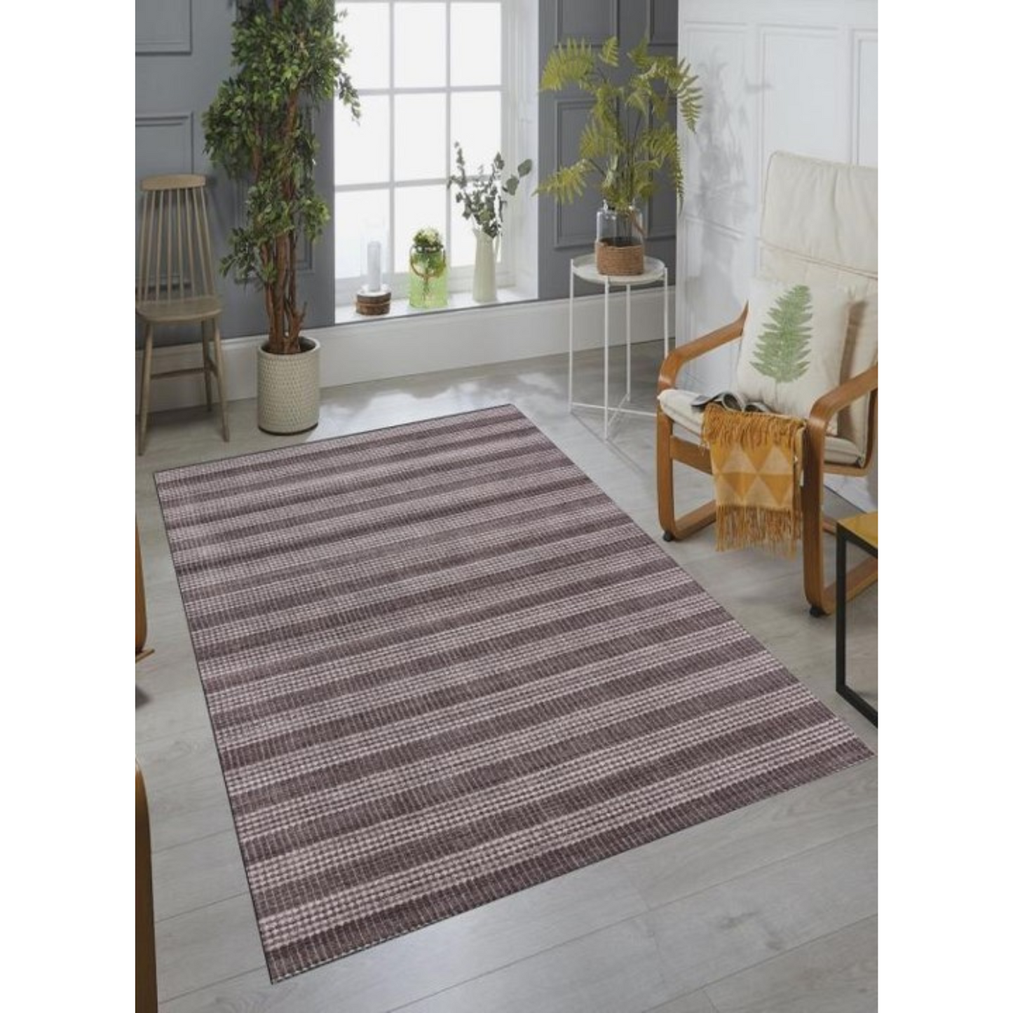9 x 12 Rust & White Striped Hand Loomed Rug