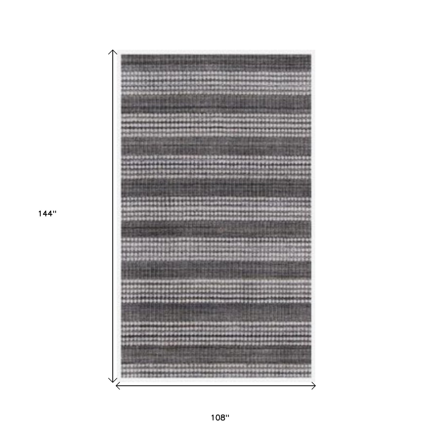 9 x 12 Dark Grey & White Striped Hand Loomed Rug