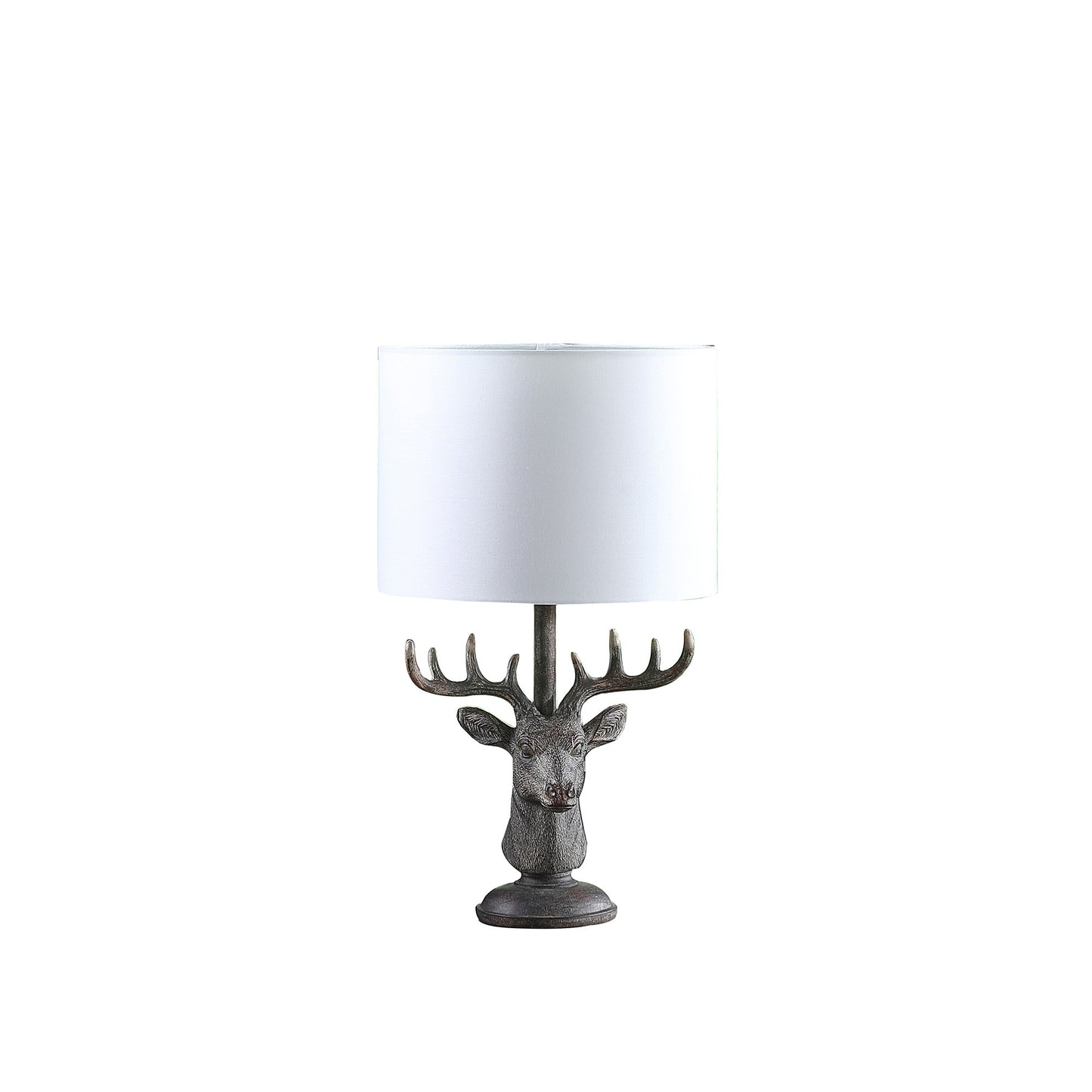 Antiqued Bronzed Stag Bust Table Lamp w/ Shade