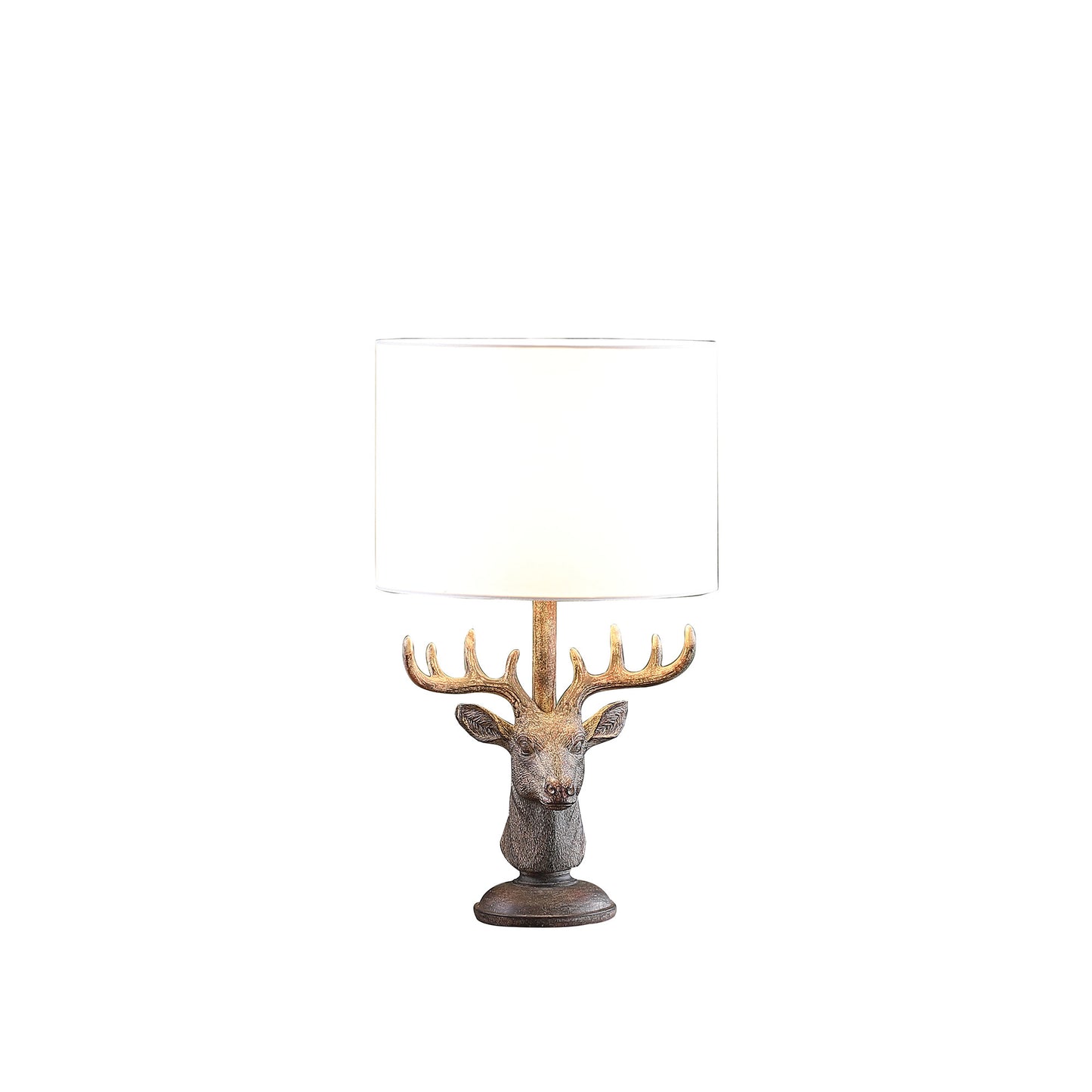 Antiqued Bronzed Stag Bust Table Lamp w/ Shade