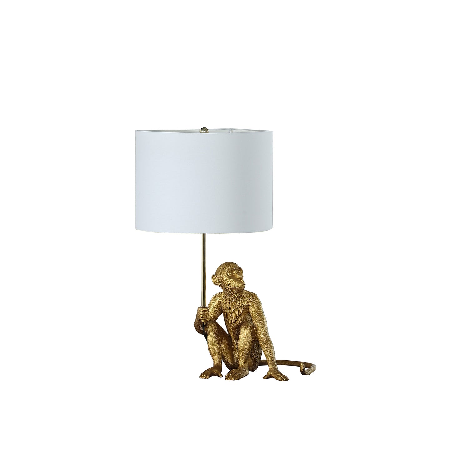 Antiqued Gold Sitting Monkey Table Lamp w/ White