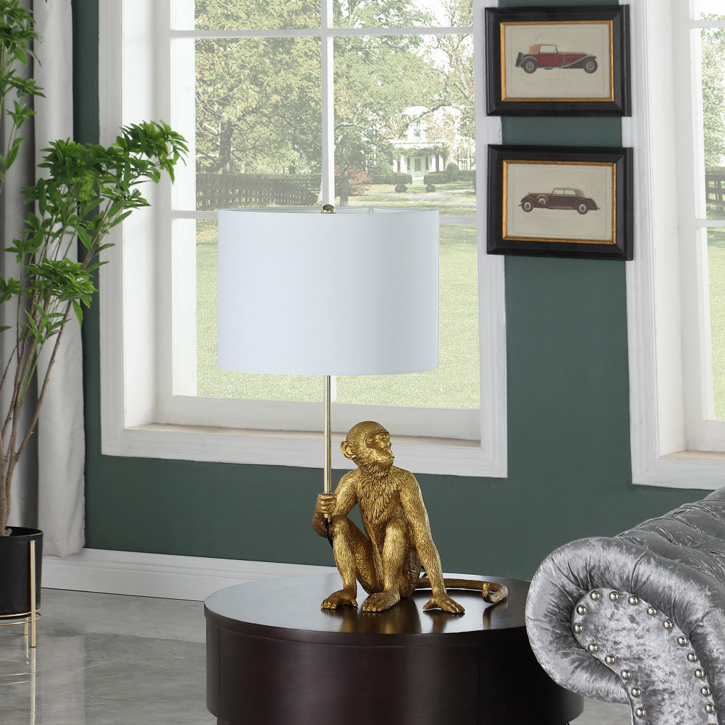 Antiqued Gold Sitting Monkey Table Lamp w/ White