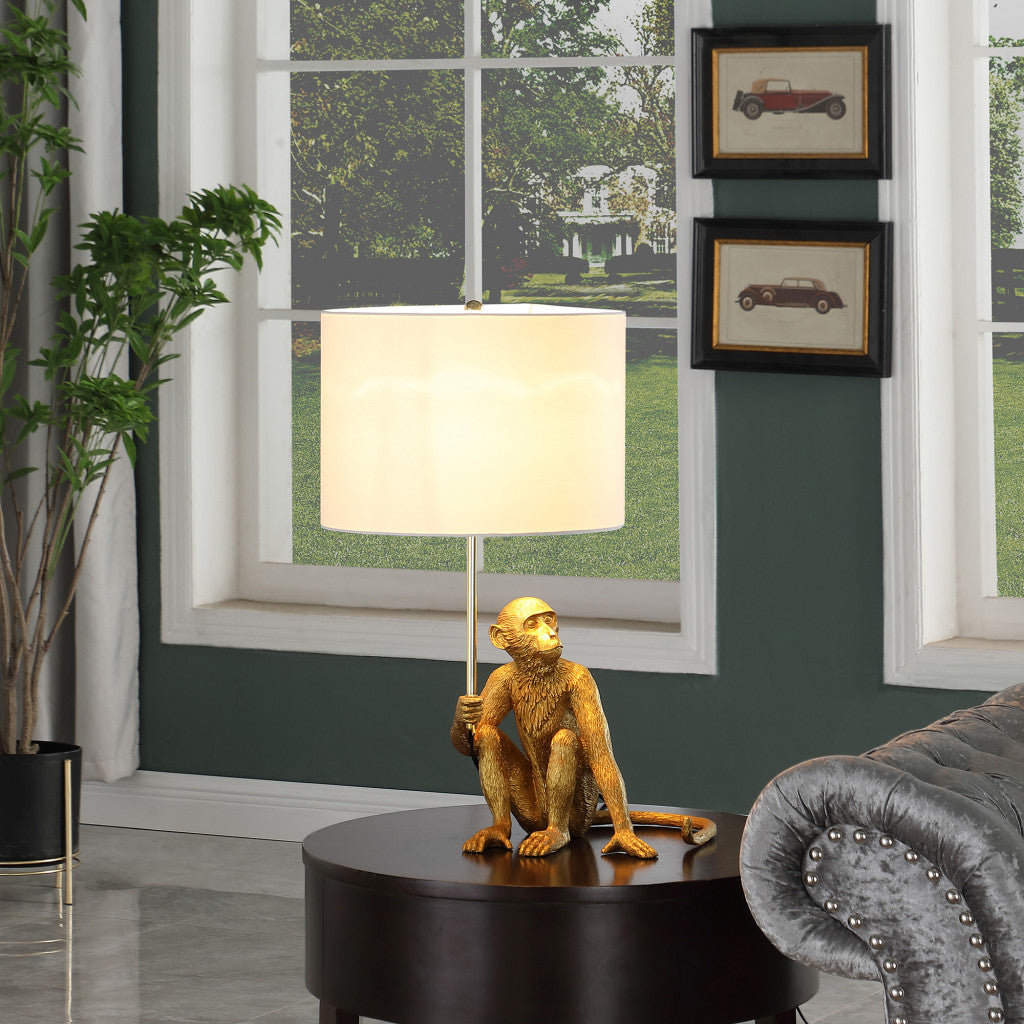 Antiqued Gold Sitting Monkey Table Lamp w/ White