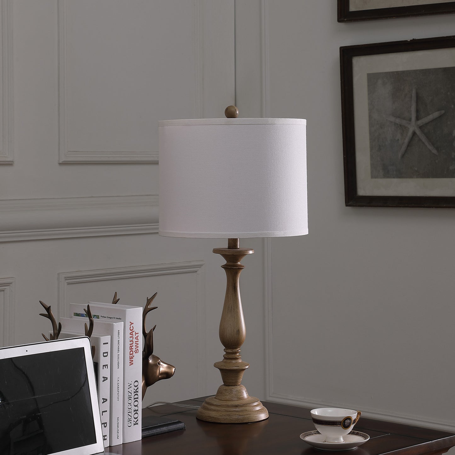 Rustic Taupe Cream Candlestick Table Lamp w/ Shade
