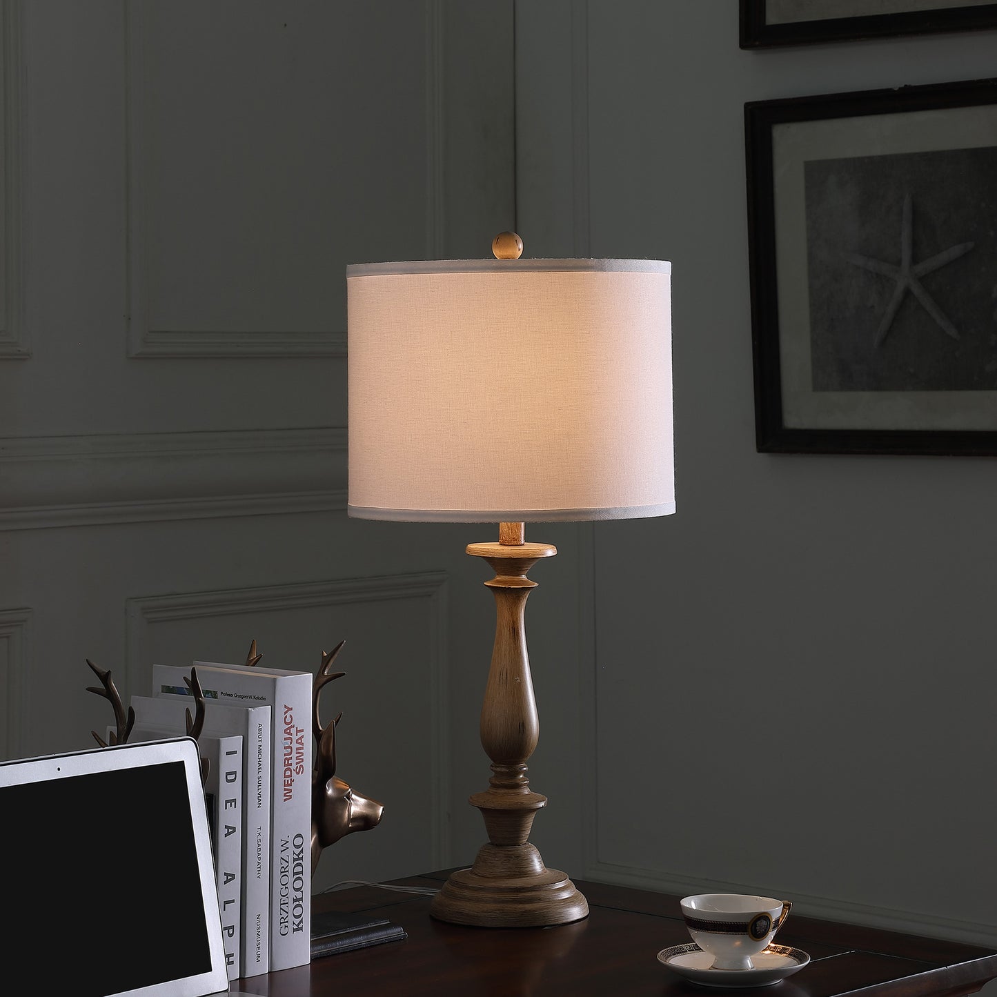 Rustic Taupe Cream Candlestick Table Lamp w/ Shade
