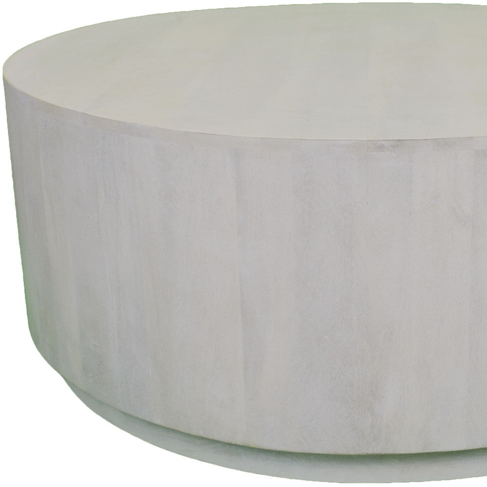 Rustic White Solid Wood Round Distressed Coffee Table