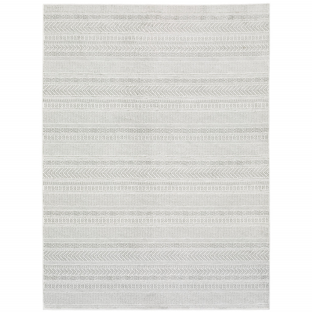 10 x 13 White & Grey Geometric Power Loom Stain Resistant Rug