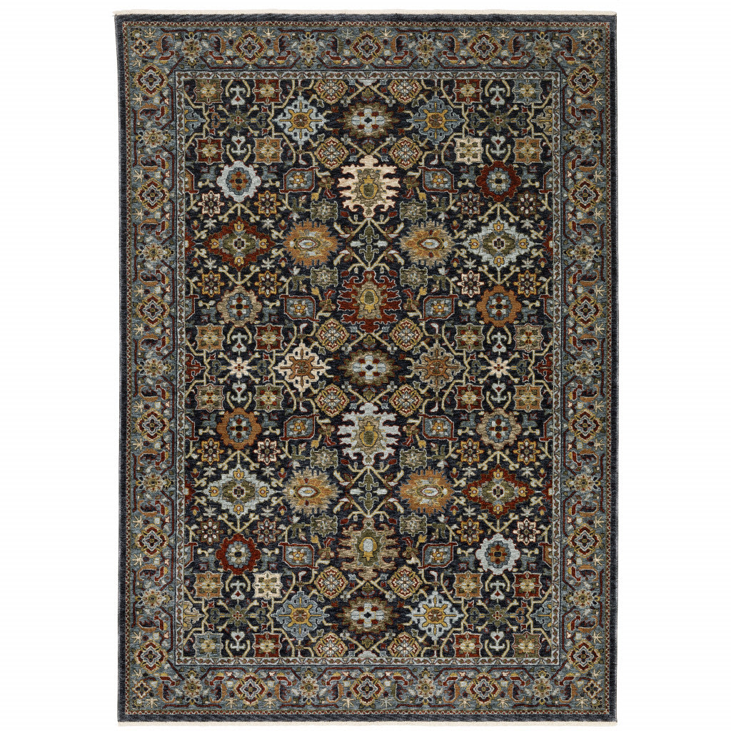 10 x 13 Blue Red Beige Orange Green & Rust Oriental Power Loom Stain Resistant Rug With Fringe