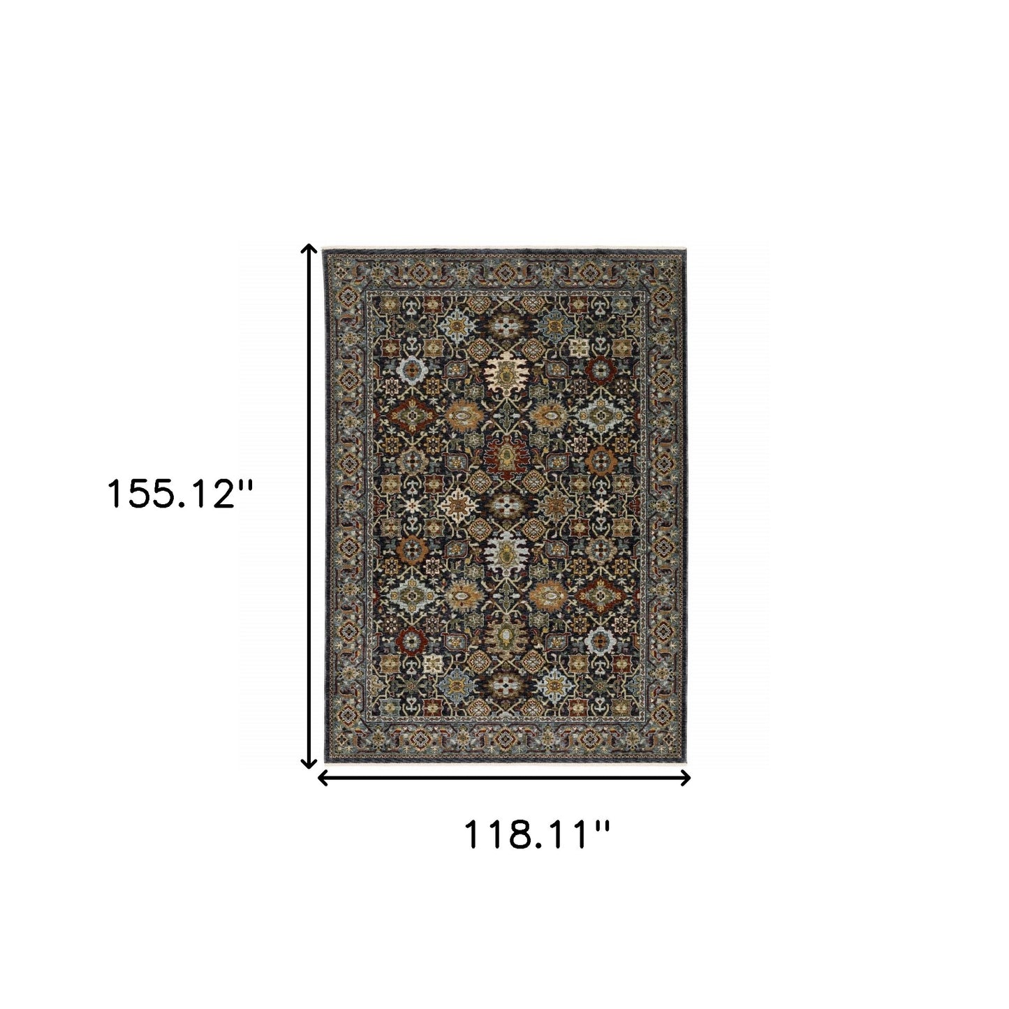 10 x 13 Blue Red Beige Orange Green & Rust Oriental Power Loom Stain Resistant Rug With Fringe