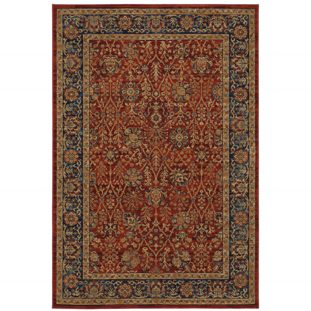 10 x 13 Red & Blue Oriental Power Loom Stain Resistant Rug
