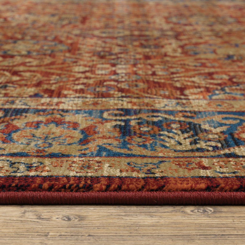10 x 13 Red & Blue Oriental Power Loom Stain Resistant Rug