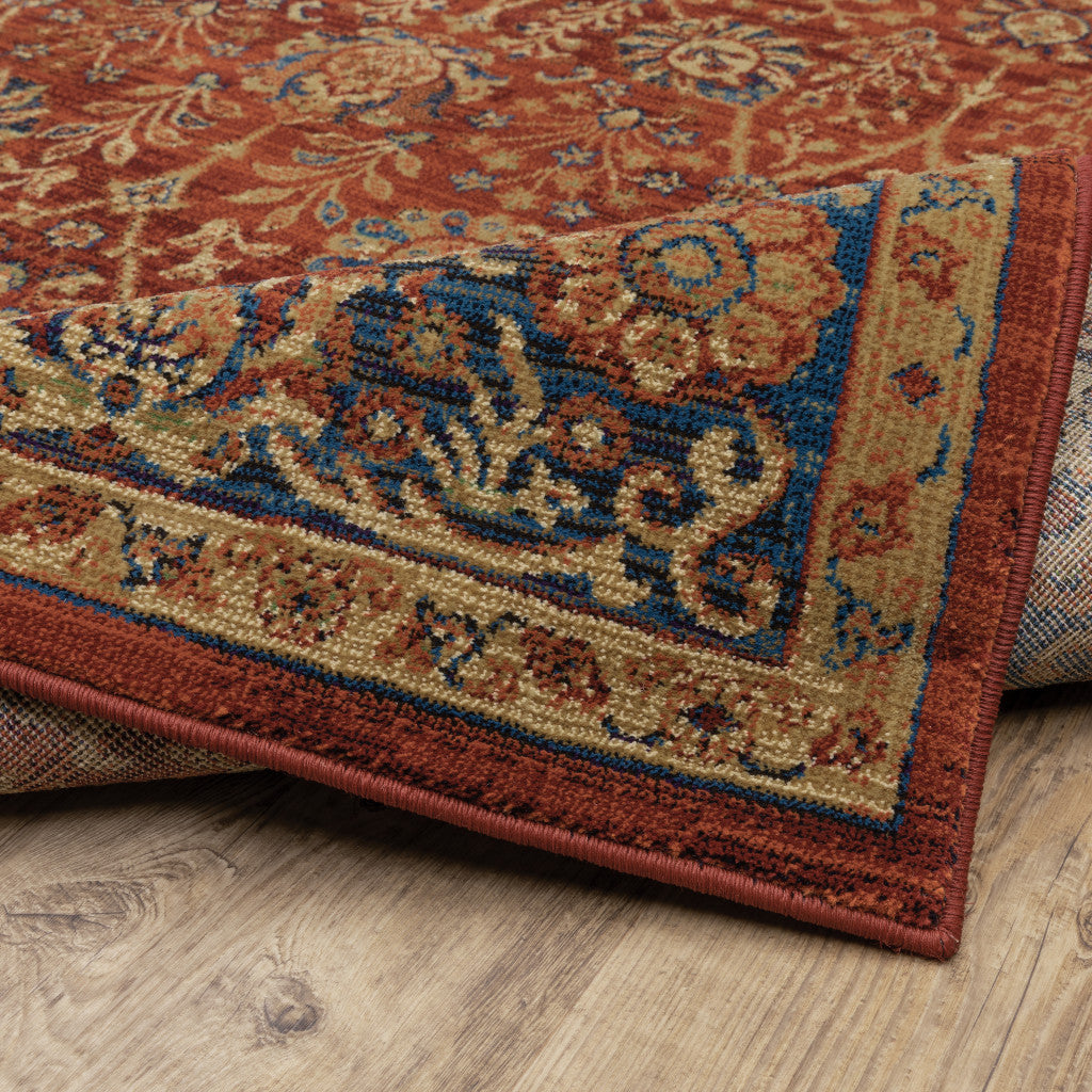 10 x 13 Red & Blue Oriental Power Loom Stain Resistant Rug