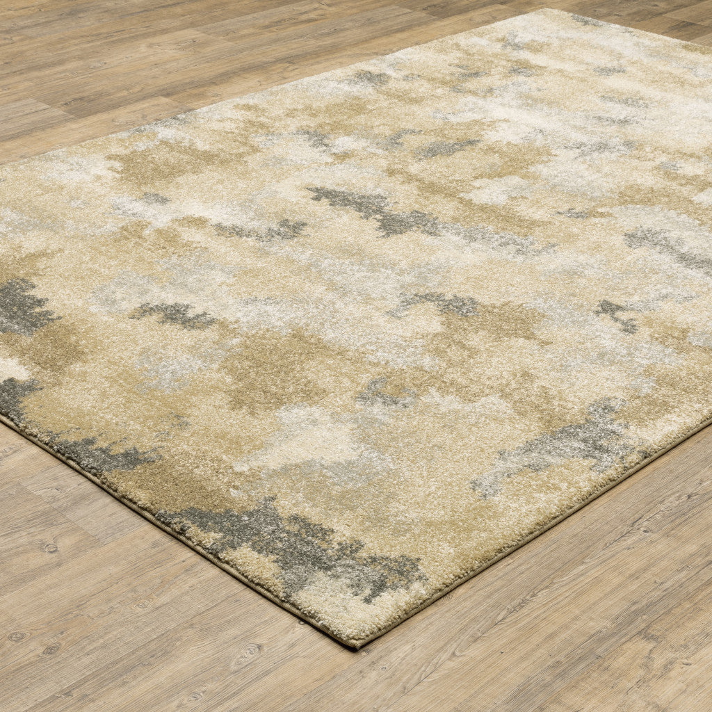 10 x 13 Beige Grey & Gold Power Loom Stain Resistant Rug