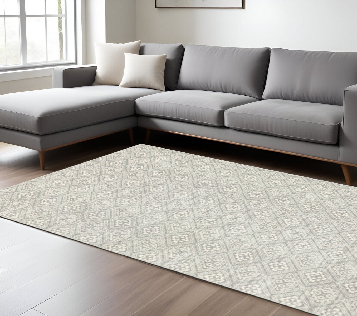 10 x 13 Grey Geometric Power Loom Stain Resistant Rug