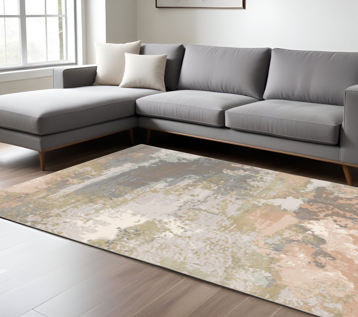 10 x 13 Sage Pink & Cream Power Loom Stain Resistant Rug