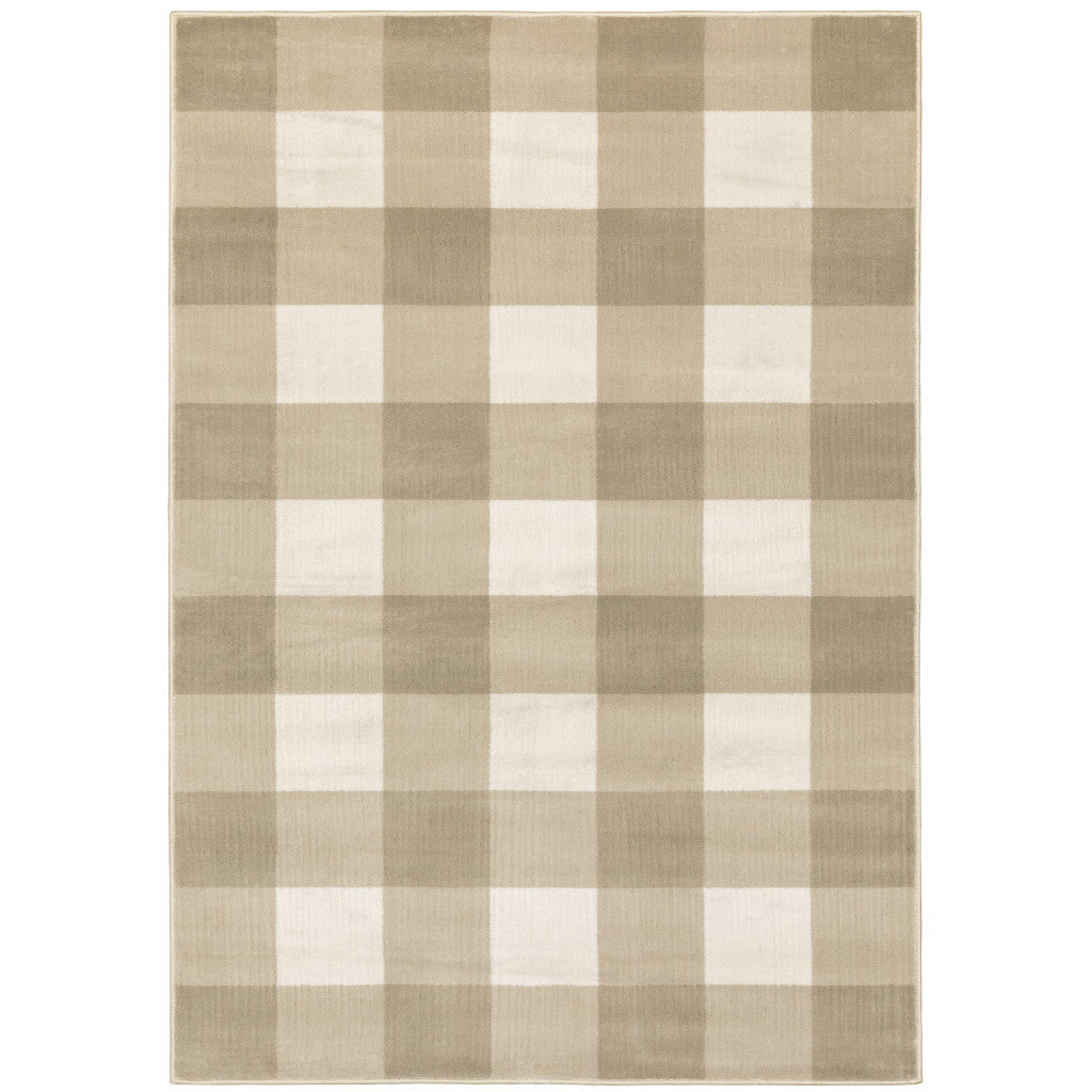 10 x 13 Beige & Ivory Geometric Power Loom Stain Resistant Rug