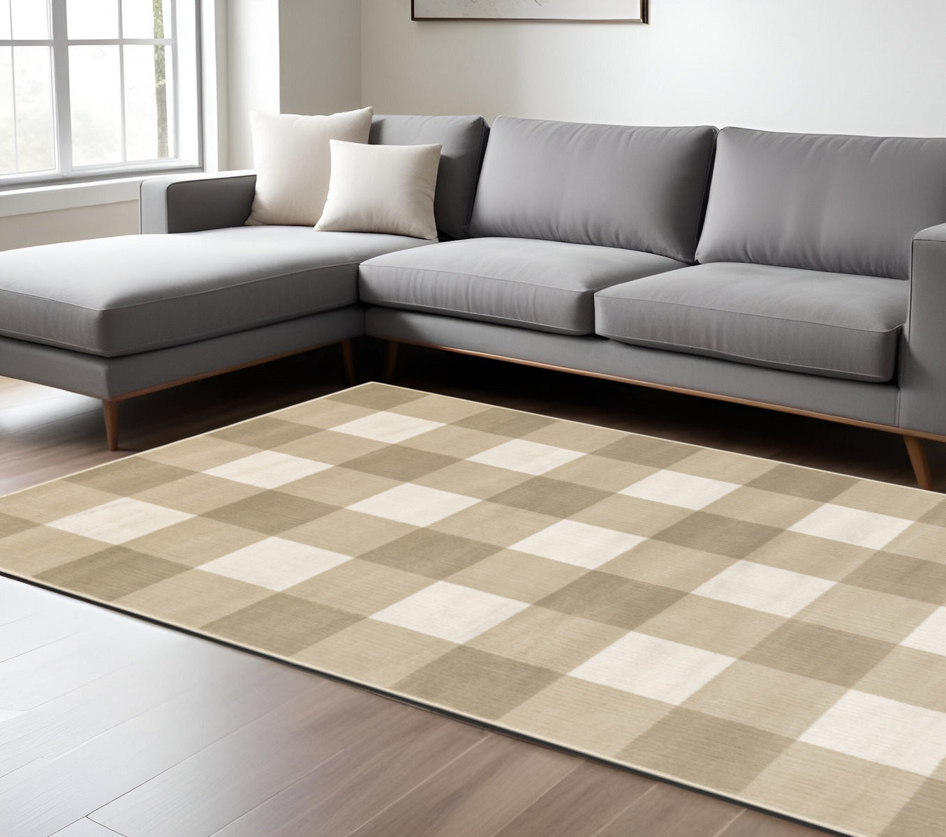 10 x 13 Beige & Ivory Geometric Power Loom Stain Resistant Rug
