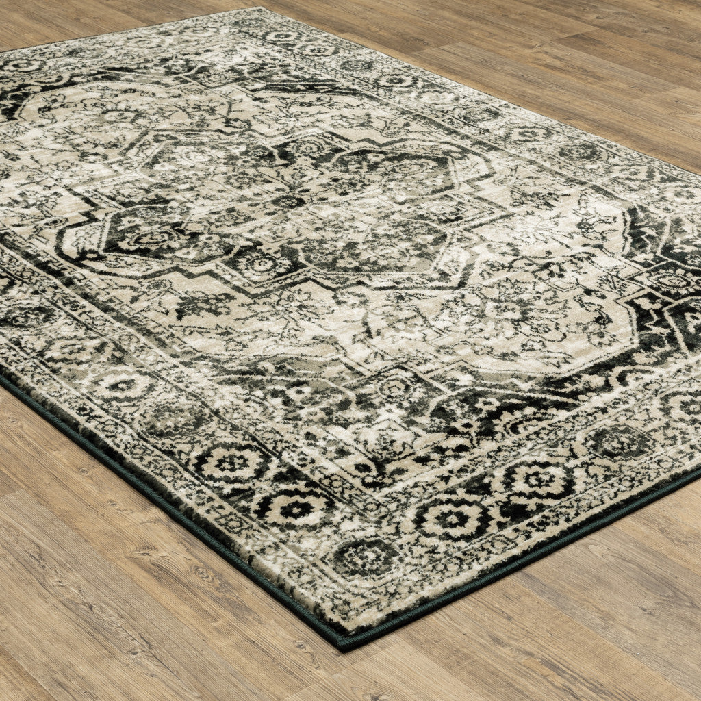10 x 13 Black Grey Tan & Ivory Oriental Power Loom Stain Resistant Rug