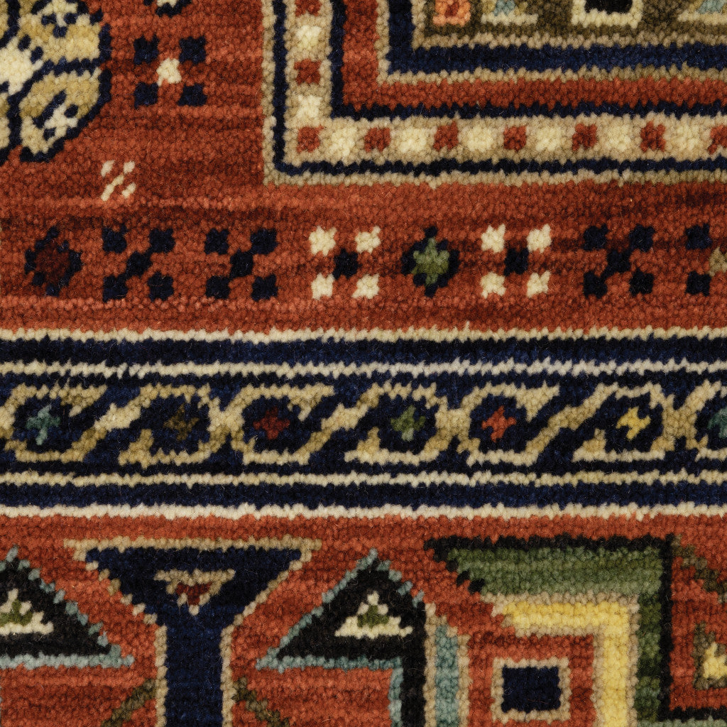 10 x 13 Red Blue Beige & Green Oriental Power Loom Stain Resistant Rug With Fringe