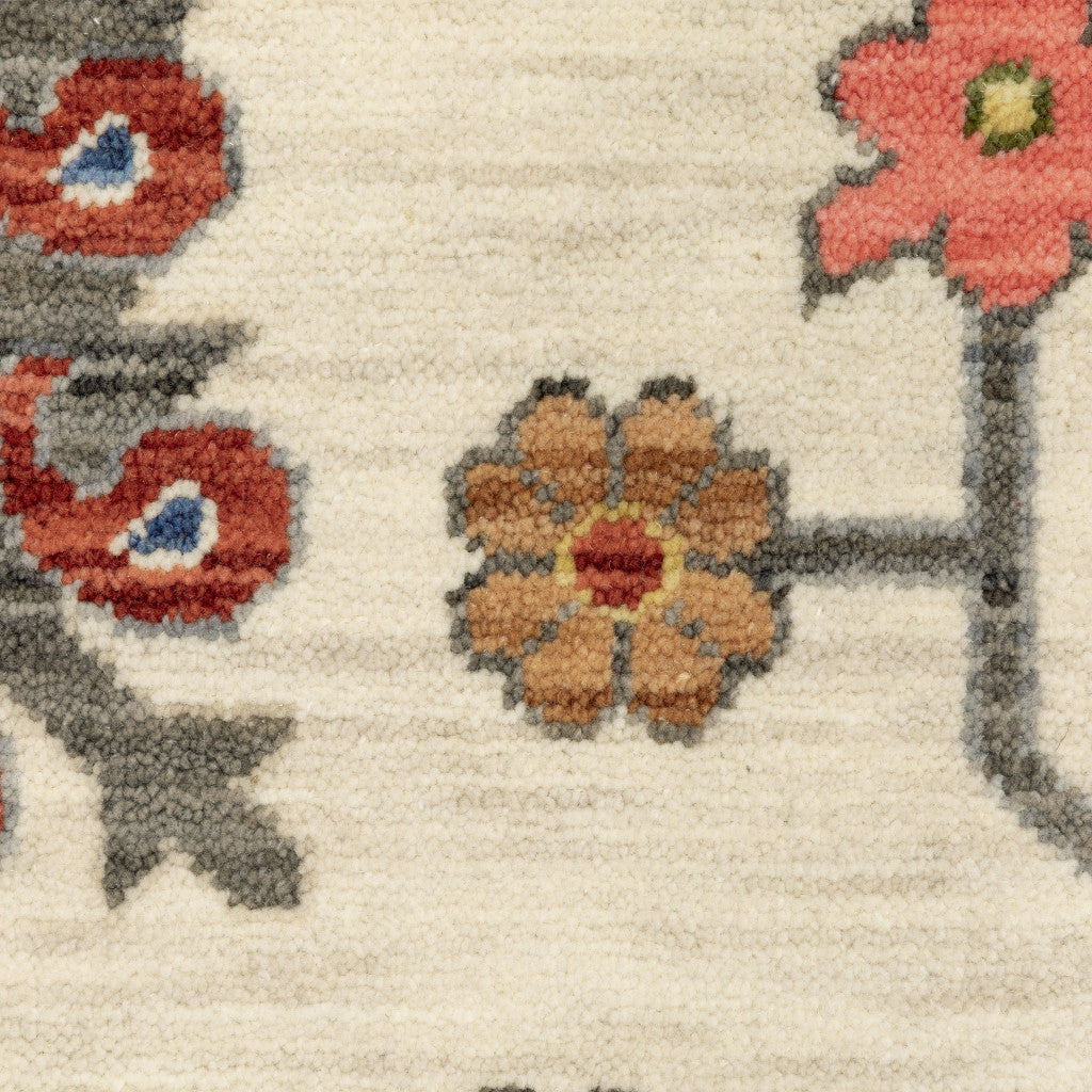 10 x 13 Ivory Yellow Rust Green Grey Pink Orange Blue & Grey Oriental Power Loom Stain Resistant Rug With Fringe