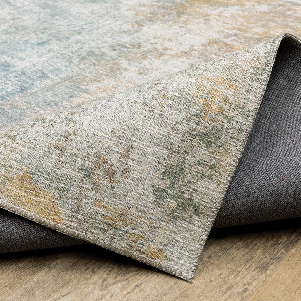 8 x 10 Yellow Gold Blue Green Brown Grey & Beige Power Loom Stain Resistant Rug