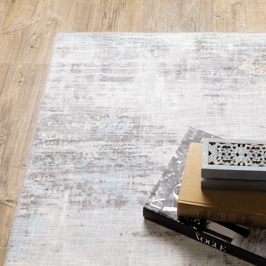 8 x 10 Grey Gold Blue Beige & Green Power Loom Stain Resistant Rug