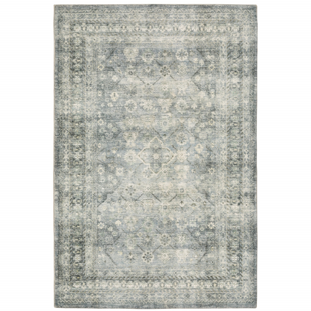 8 x 10 Blue Ivory & Grey Oriental Power Loom Stain Resistant Rug