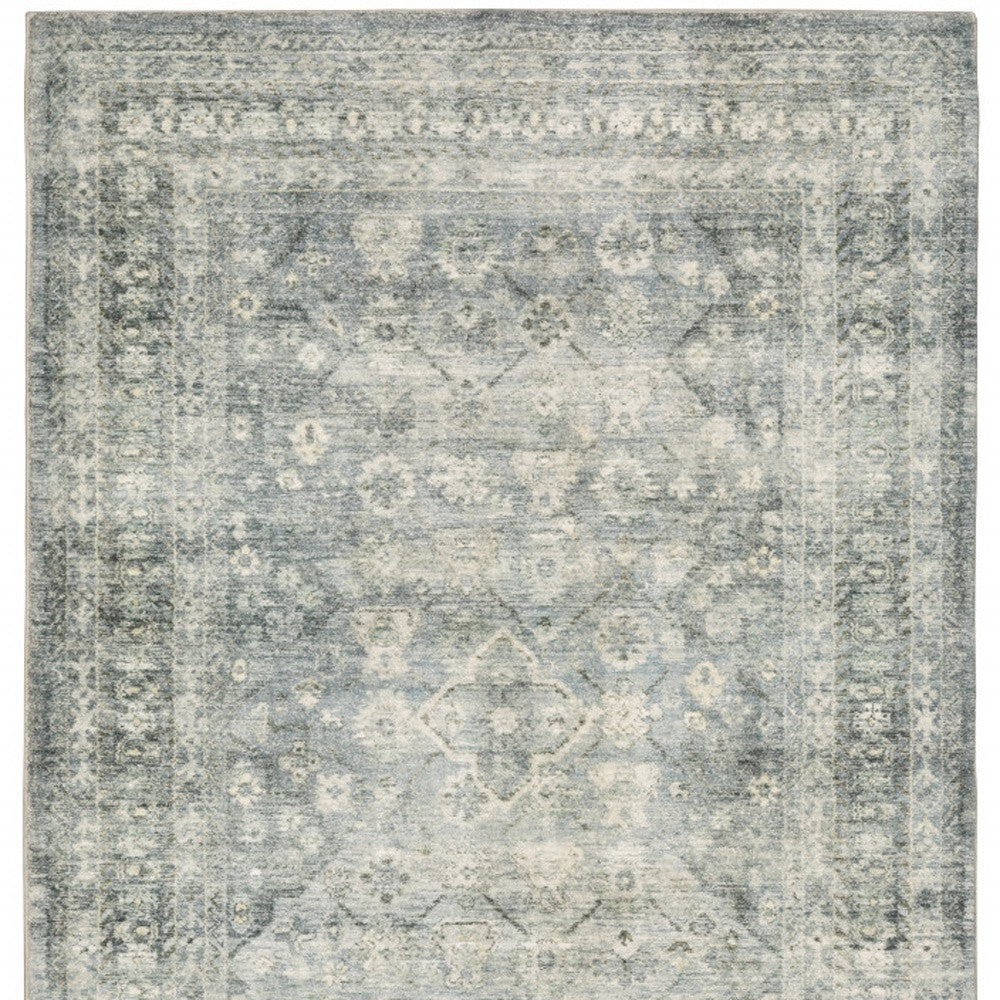 8 x 10 Blue Ivory & Grey Oriental Power Loom Stain Resistant Rug