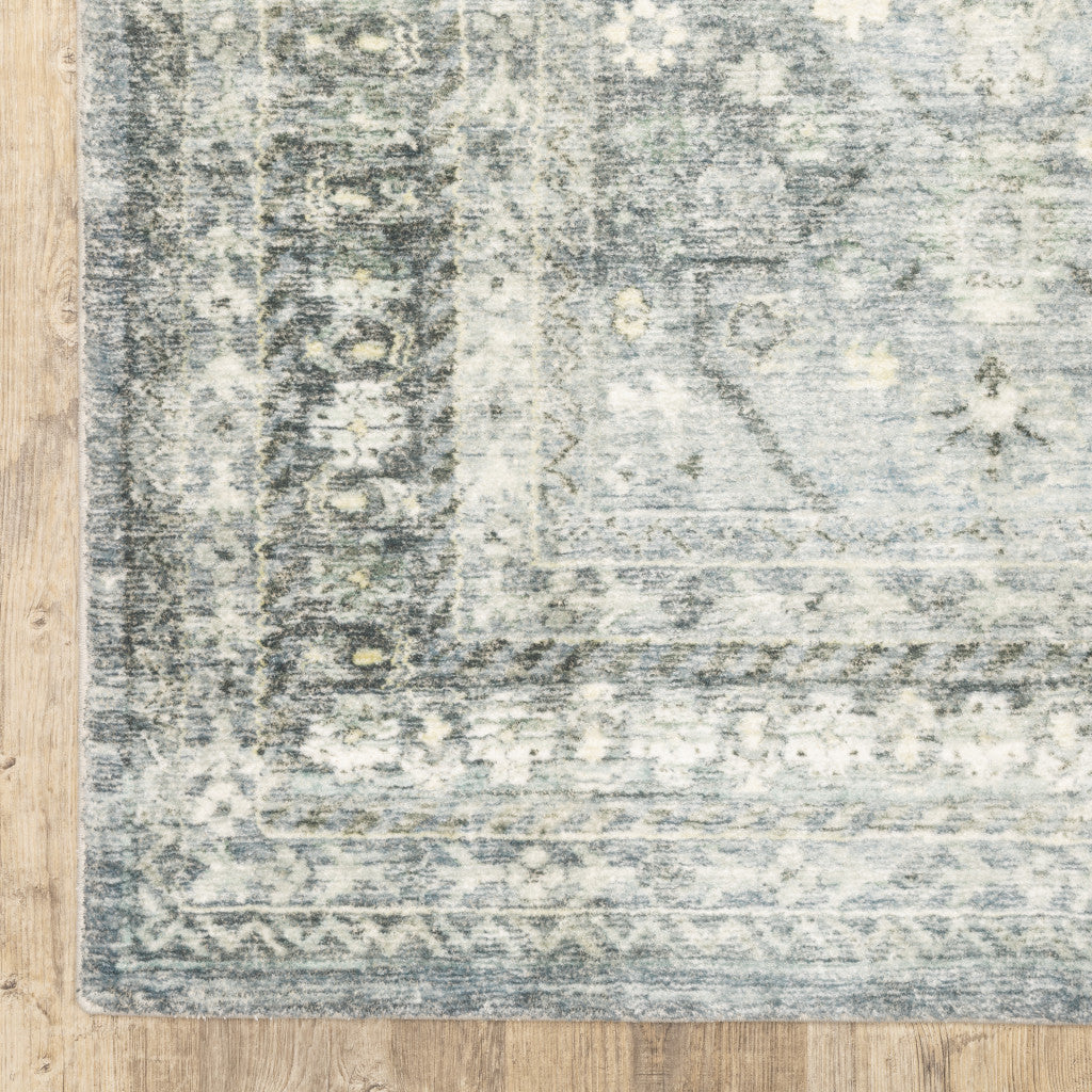8 x 10 Blue Ivory & Grey Oriental Power Loom Stain Resistant Rug