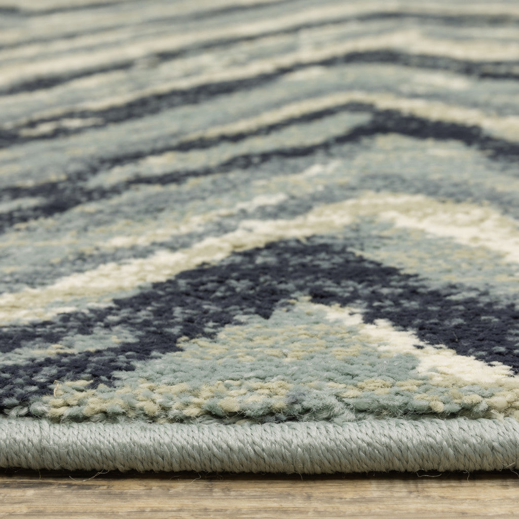 10 x 13 Blue Ivory Grey Beige & Light Blue Geometric Power Loom Stain Resistant Rug