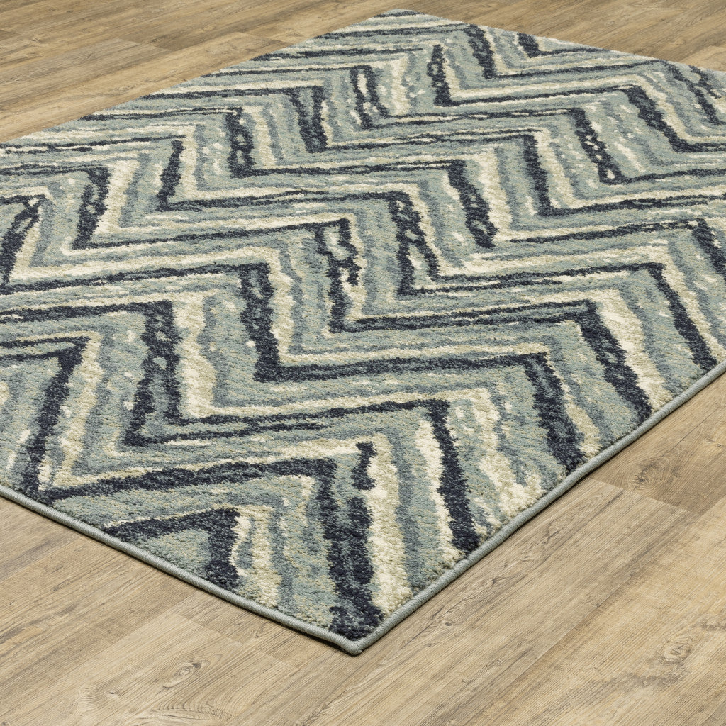 10 x 13 Blue Ivory Grey Beige & Light Blue Geometric Power Loom Stain Resistant Rug