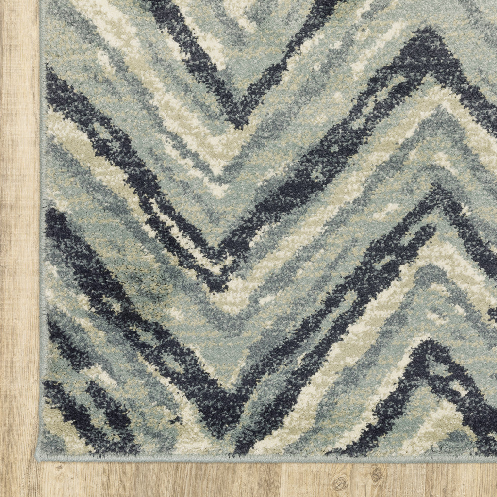 10 x 13 Blue Ivory Grey Beige & Light Blue Geometric Power Loom Stain Resistant Rug