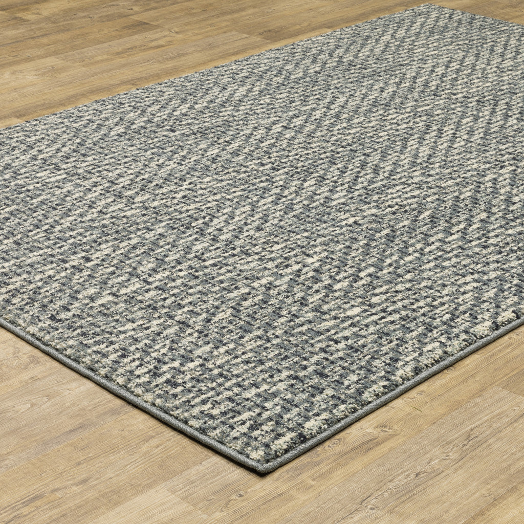 10 x 13 Blue Ivory Grey & Light Blue Geometric Power Loom Stain Resistant Rug