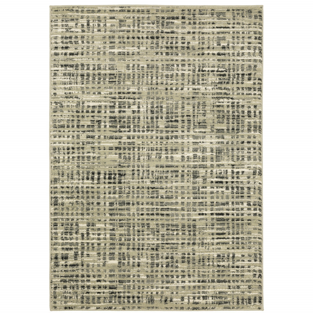 10 x 13 Beige Grey Ivory & Sage Blue Geometric Power Loom Stain Resistant Rug