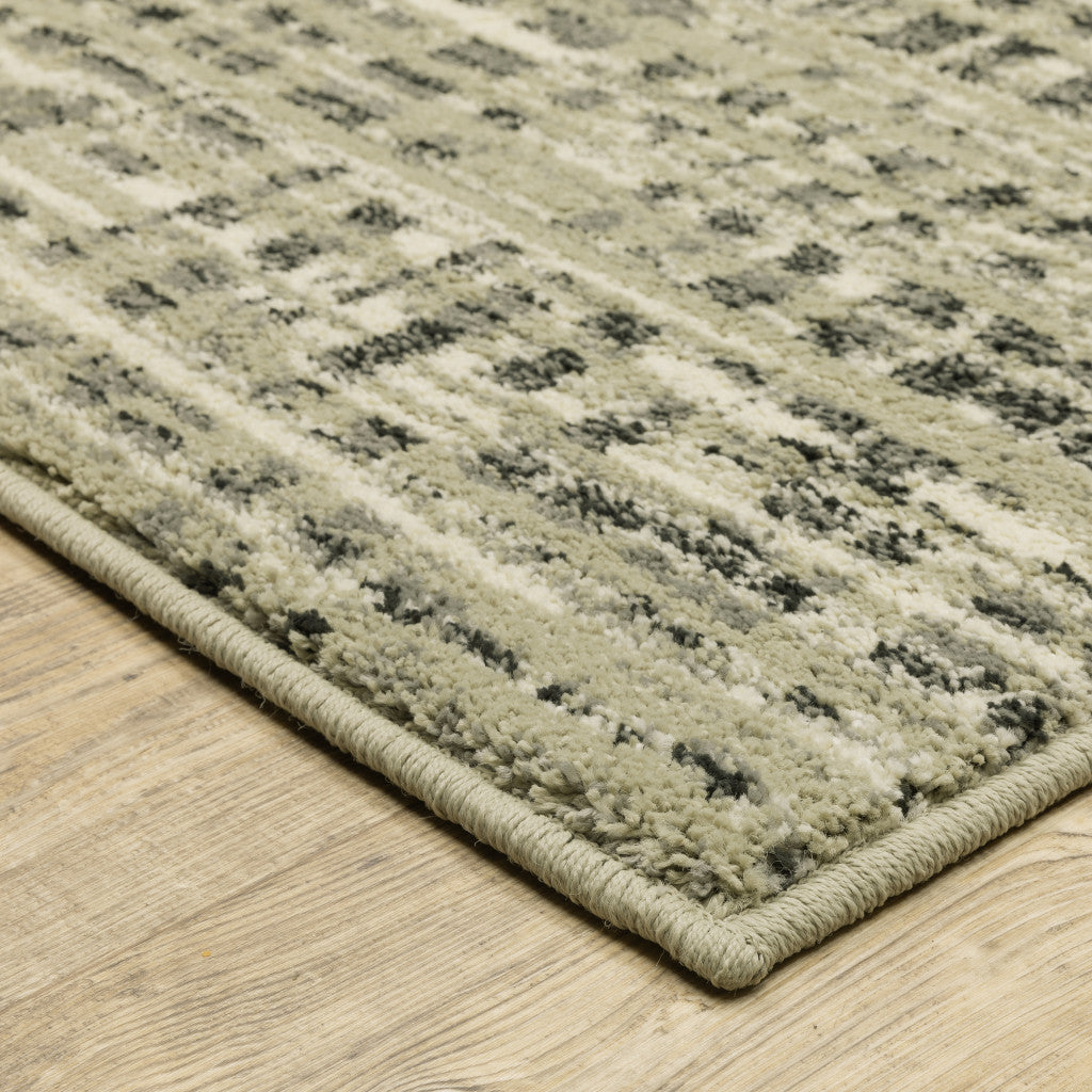 10 x 13 Beige Grey Ivory & Sage Blue Geometric Power Loom Stain Resistant Rug