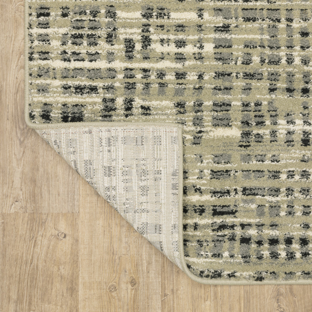 10 x 13 Beige Grey Ivory & Sage Blue Geometric Power Loom Stain Resistant Rug