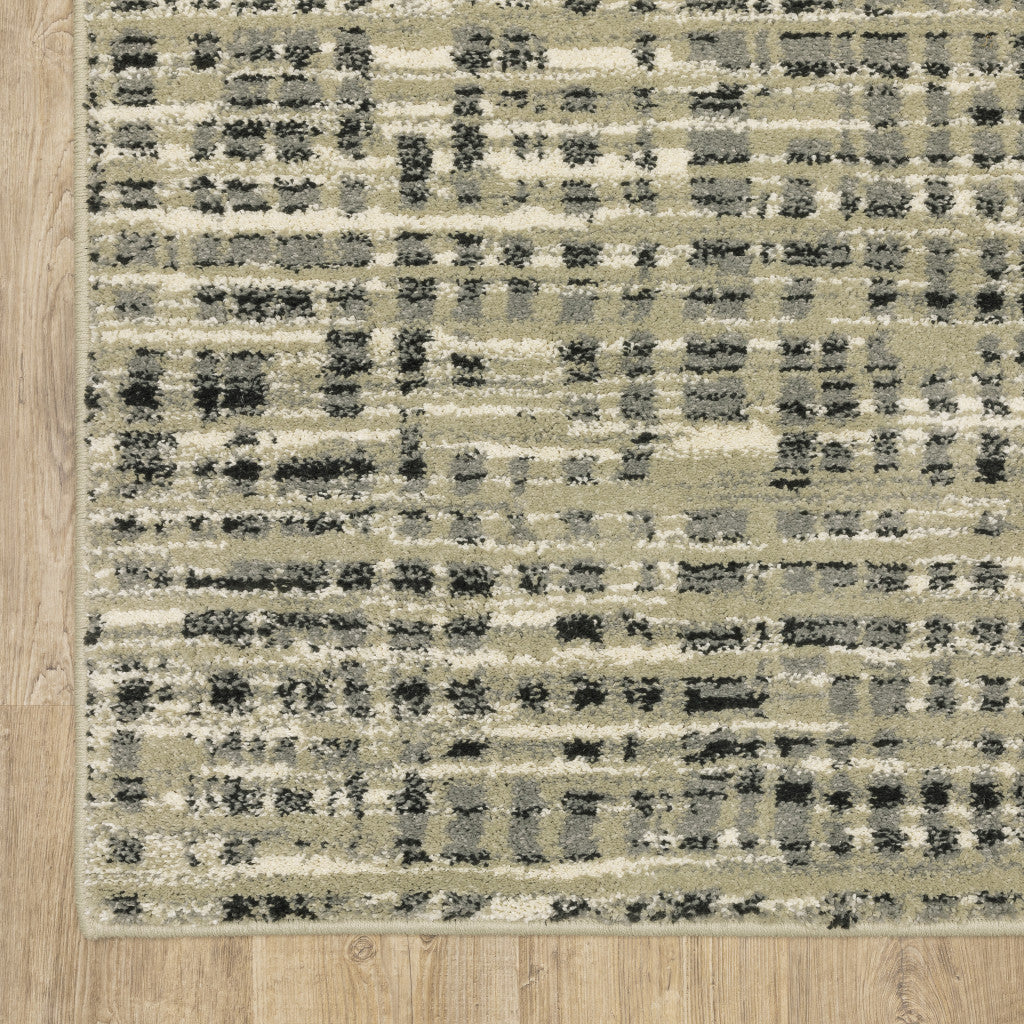 10 x 13 Beige Grey Ivory & Sage Blue Geometric Power Loom Stain Resistant Rug