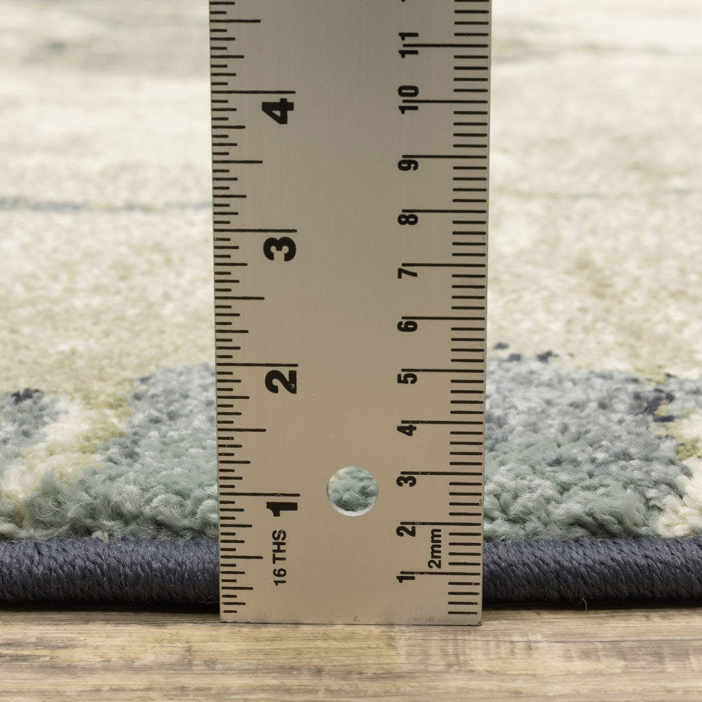 10 x 13 Blue Light Blue Grey Sage Beige & Ivory Power Loom Stain Resistant Rug