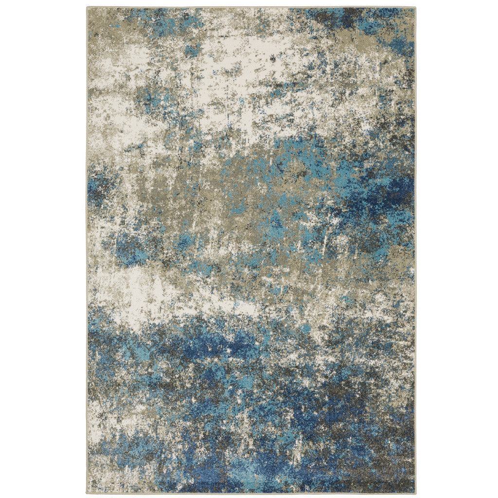 8 x 10 Blue Grey & Beige Power Loom Stain Resistant Rug