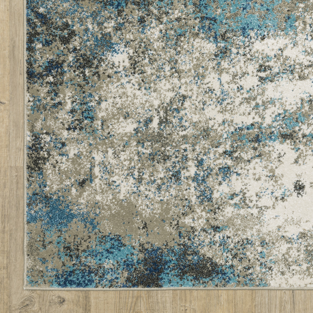8 x 10 Blue Grey & Beige Power Loom Stain Resistant Rug