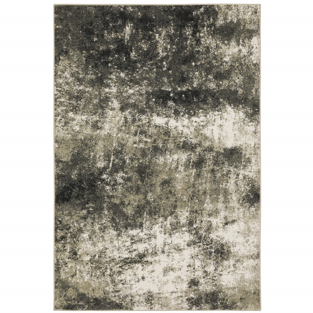 10 x 13 Charcoal Grey & Beige Power Loom Stain Resistant Rug