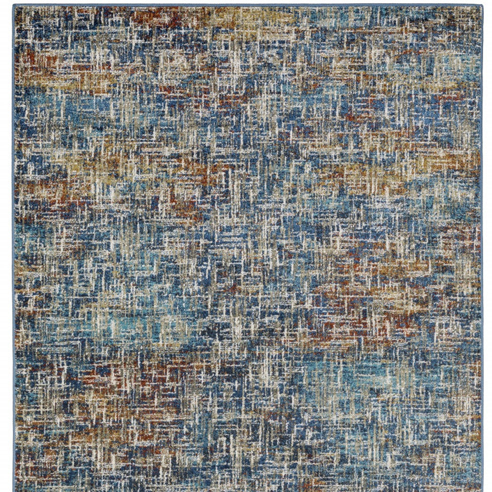 10 x 13 Blue Teal Gold Rust & Beige Power Loom Stain Resistant Rug