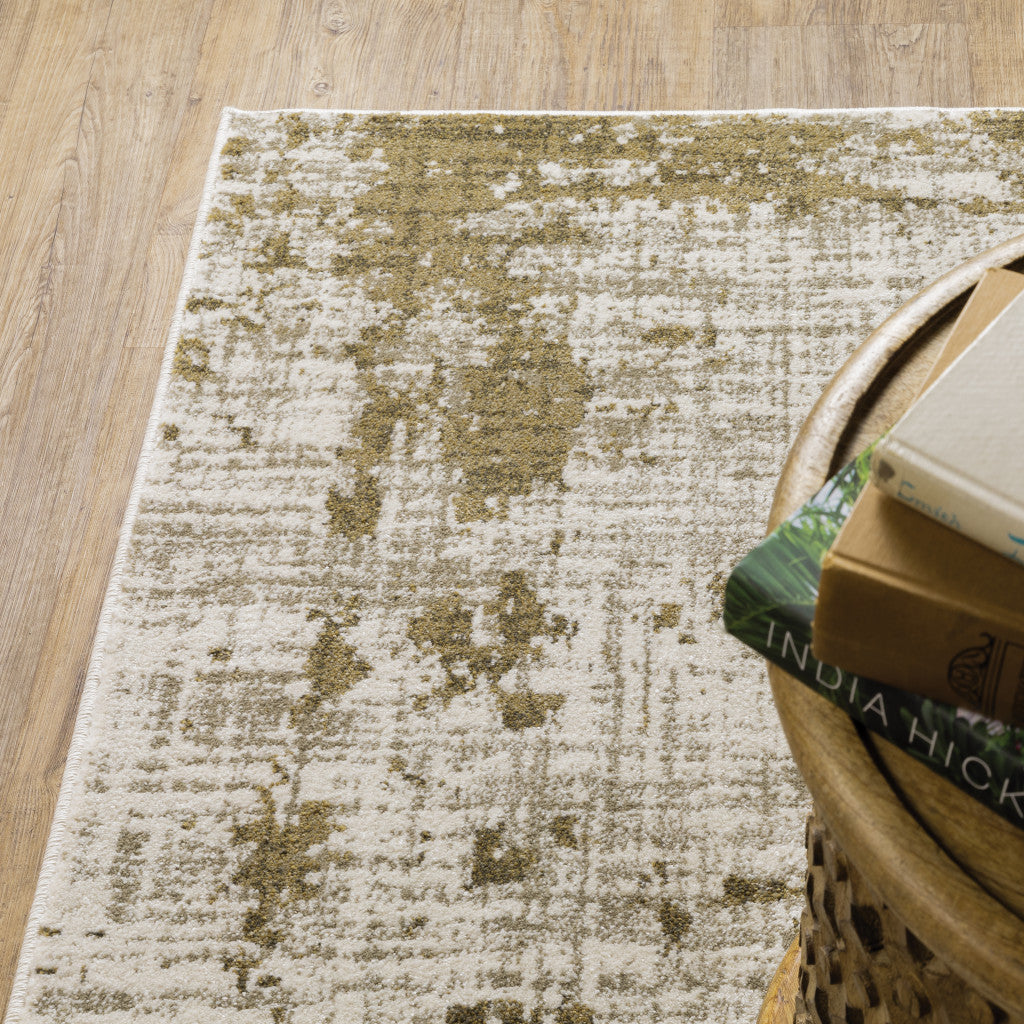 10 x 13 Beige Gold & Grey Power Loom Stain Resistant Rug