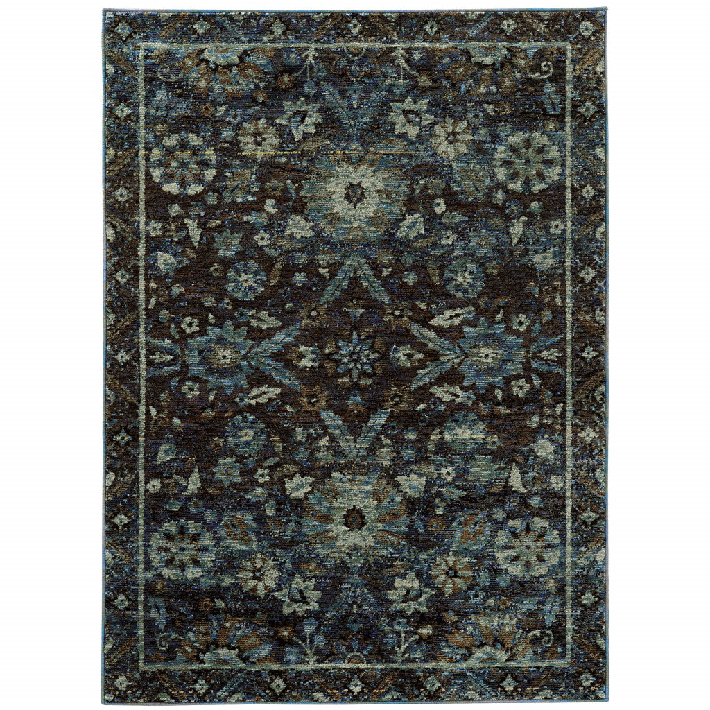 5 x 7 Navy Blue Oriental Power Loom Rug